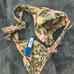 Floral Bikini Set - Green and Pink